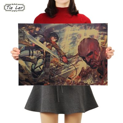 TIE LER Attack On Titan Retro Posters Japanese Anime Kraft Paper Room Bar Home Art Painting - Anime Posters Shop
